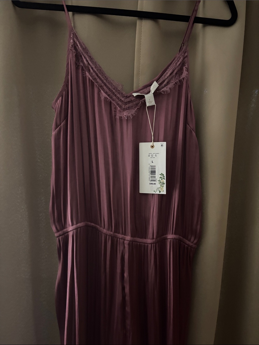 Chelsea & Violet Lace-Trim Satin Chemise - Plum jumpsuit